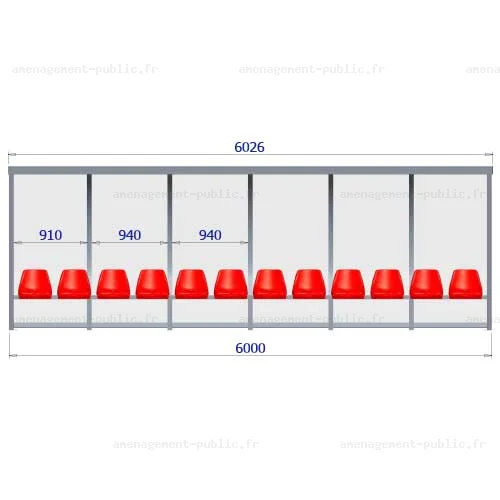 Abri de touche 12 places en aluminium et polycarbonate